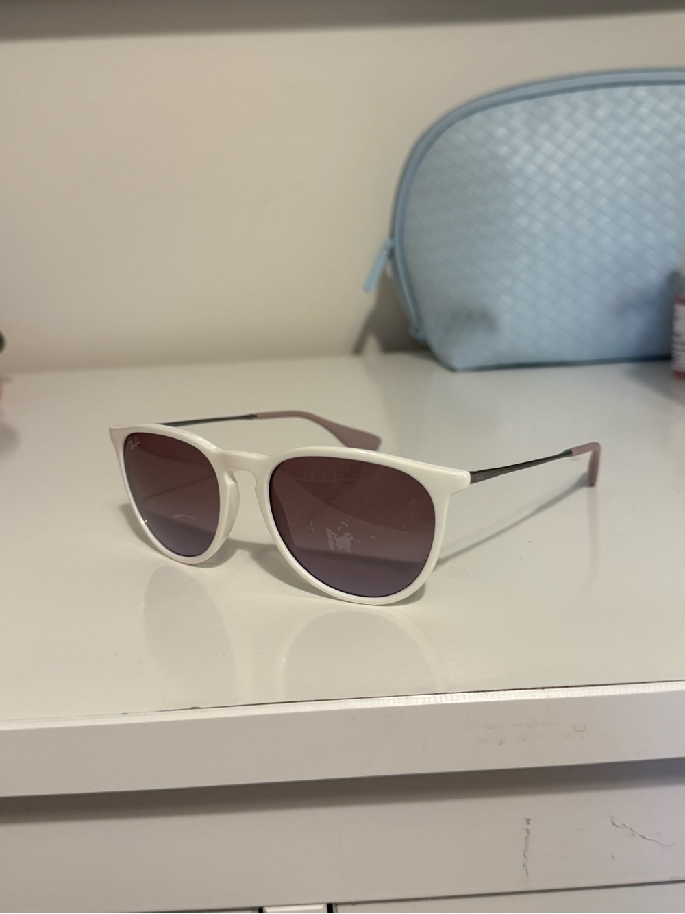 Ray-Ban Erika White Frame Sunglasses with Purple Lenses and Black Case - Picture 4 of 8